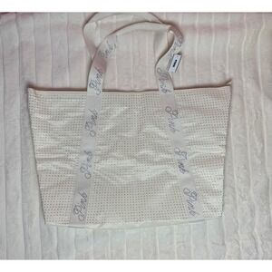 Victoria's Secret PINK Tote Bag Women Large White New Rhinestone Bling Zip Top